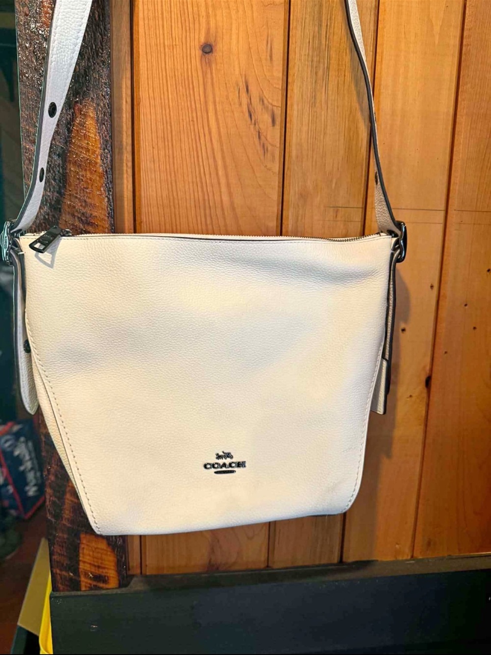 Coach White Pebbled Leather Shoulder Bag with Adjustable Strap